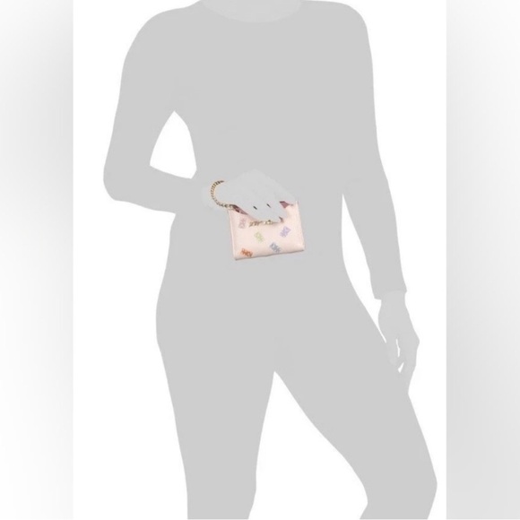 BETSEY JOHNSON PINK GUMMY BEAR WALLET CARD CASE WRISTLET GOLD-TONE CHAIN NEW - Picture 4 of 5